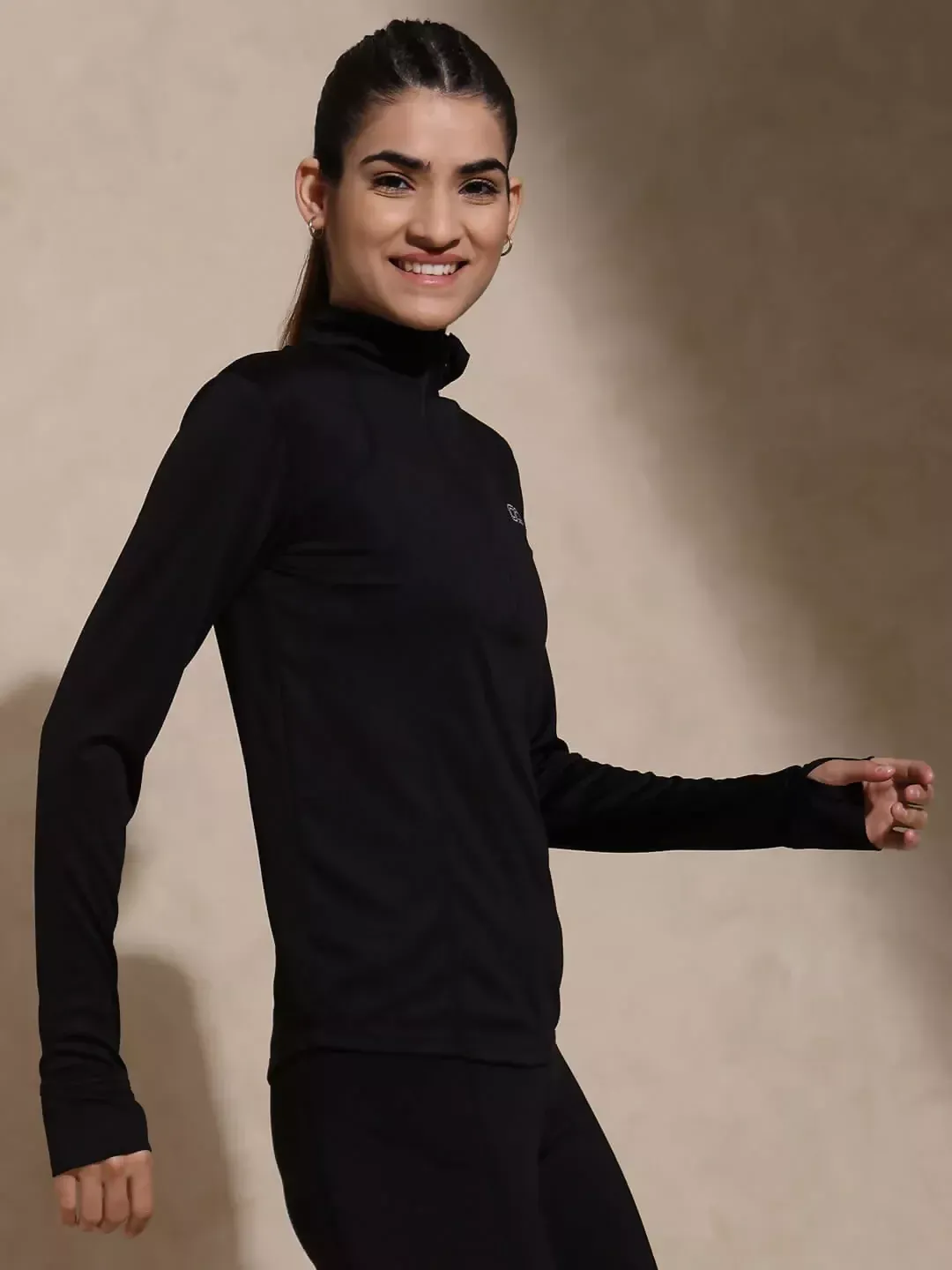 Women's Ath Runner Zip Neck Black